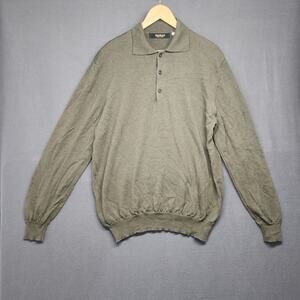 Vintage Bachrach Shirt Mens Large Green 100% Merino Wool Polo Henley Made Italy